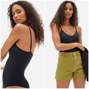 Everlane Womens Elevated Basic Supima Cotton The Cami Bodysuit Size XS Black‎